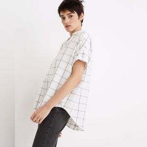 Madewell - Cream Windowpane Check Pattern Button-Back Cotton Top Women's Size S